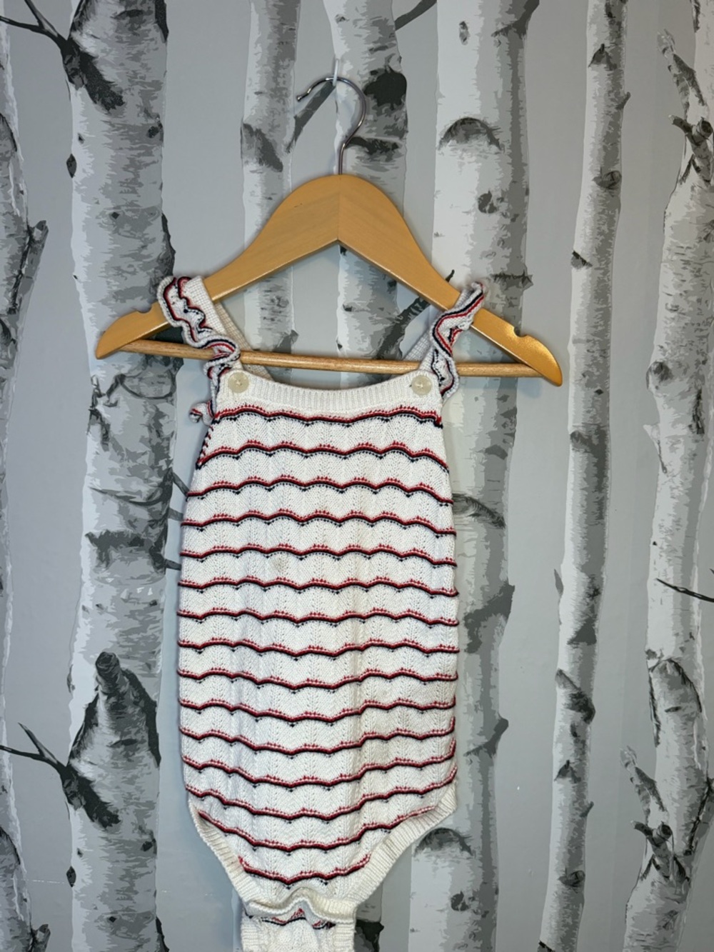 OshKosh B'gosh White Knit Romper with Red & Navy Stripes